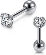 Zysta Mini Cubic Zirconia 16G Earring Studs Round Rhinestone Diamond Stainless Steel Post Back Ball Screw Men Women Boy Girl Nose Helix Cartilage Ear Lobe Small Cute Piercing Jewelry