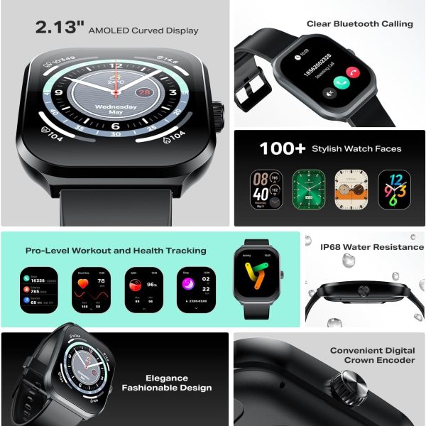 ساعة اكس ووتش 3 بلس XW3P الذكية من انفينيكس: مقاومة للماء بمعيار IP68، شاشة منحنية بتقنية اموليد 2.13 بوصة، بطارية تدوم 7 أيام، 200 واجهة ساعة، أوضاع رياضية، دعم المكالمات عبر البلوتوث، مراقبة الصحة