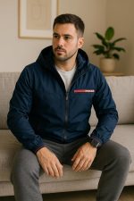 ⁦Miza Men's Winter Jacket Front Zipper Capishu Jacket with Red Details Youth and Men⁩ - الصورة ⁦3⁩