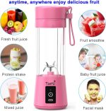 ⁦Pink Portable Mini Blender Bottle for Shakes & Smoothies - USB Rechargeable On-The-Go Mixer Cup for Fruit Juice & Protein⁩ - الصورة ⁦2⁩
