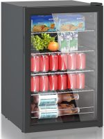⁦Heinrichs, Mini Fridge with Glass Door, Compact and Quiet: 41 dB, LED Interior Lighting, Perfect for Office, 5 to 18 °C, Black (115 Litres/4 Shelves/41 db) [Energy Class E] (115)⁩ - الصورة ⁦2⁩