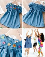 ⁦Girls Summer Denim Dress Short Sleeve Button Back⁩ - الصورة ⁦2⁩