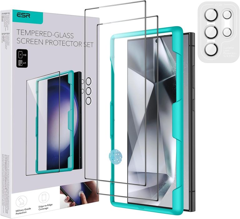 ESR 2+1 Pack for Samsung Galaxy S24 Ultra Screen Protector Set, 2 Tempered Glass Screen Protectors and 1 Set Individual Lens Protectors, 2.5D Curved Edges, Full-Coverage Protection, Scratch Resistant