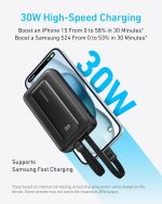 ⁦Anker Zolo Power Bank, 10,000 mAh 30W Max Fast Portable Charger with Built-in USB-C and Lightning Cables and MFi Certified 1C1A for iPhone 16/15/14 Series, MacBook, Galaxy and More⁩ - الصورة ⁦3⁩