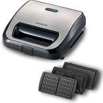 Kenwood Sandwich Maker 3-In-1 Grill, Waffle, Toasted Sandwich, Silver/Black, SMM02.000SI - International Warranty