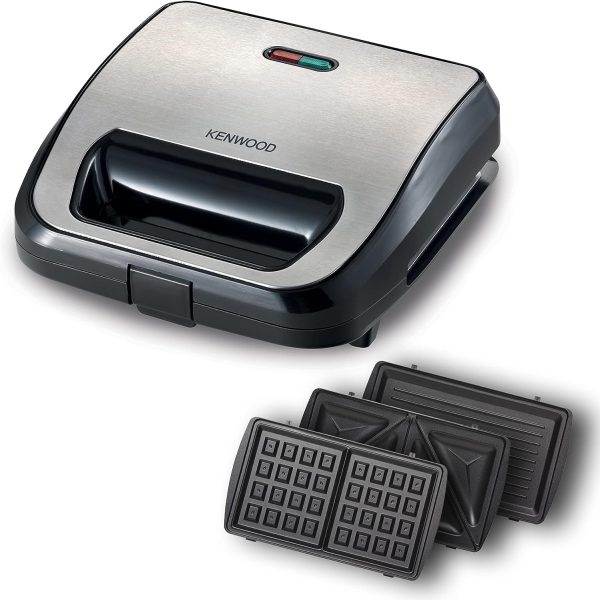 Kenwood Sandwich Maker 3-In-1 Grill, Waffle, Toasted Sandwich, Silver/Black, SMM02.000SI - International Warranty