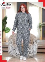 ⁦ترنج حريمي شتوي من سندوس (Sondos) - طقم رياضي كامل قطيفة مسحب بنقشة التايجر - سويت شيرت بكابيشو وبنطلون - تلبيس مرن 60 كجم حتى 90 كجم⁩ - الصورة ⁦3⁩