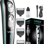 VGR V-055 Professional Cordless Beard Hair Trimmer Kit Wireless Hair Grooming Trimmers with 4 Guide Combs Brush USB Cord for Men, Family or Pets Rechargeable Li-ion Battery 120 mins Runtime - Black