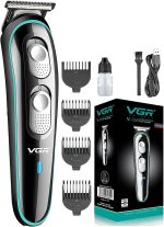 VGR V-055 Professional Cordless Beard Hair Trimmer Kit Wireless Hair Grooming Trimmers with 4 Guide Combs Brush USB Cord for Men, Family or Pets Rechargeable Li-ion Battery 120 mins Runtime - Black