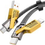 XKCZ USB C Lightning Cable, 4 in 1 Fast Charging, 65W, Type-A to Multi Port Charger Cable for iPhone, iPad, Samsung, 3ft