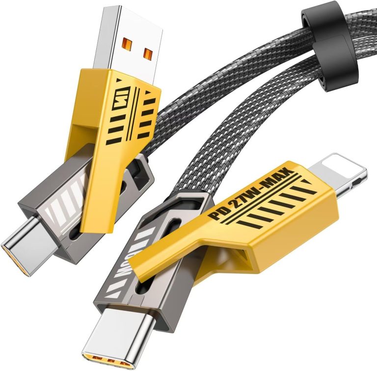 XKCZ USB C Lightning Cable, 4 in 1 Fast Charging, 65W, Type-A to Multi Port Charger Cable for iPhone, iPad, Samsung, 3ft
