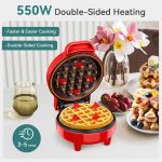 ⁦SNAILAR Mini Waffle Maker Belgian Waffle Maker Small Classic Waffle Maker for Children's Birthdays, Family Parties, Easter or Christmas, Cute and Compact Design, 350 Watts, Red⁩ - الصورة ⁦2⁩