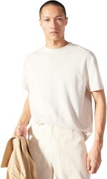 ديفاكتو تي شيرت محبوك بقصة عادية ورقبة دائرية ضيقة واكمام قصيرة للرجال، لون بوردو، مقاس S