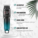 ⁦Hair & Beard Trimmer v-964 Stainless Steel Blades Motor Turbo 7000 RPM USB Charger 3 Shaving Combs Runtime 100 Minutes Charging Time 1.5 Hours Travel Size⁩ - الصورة ⁦3⁩