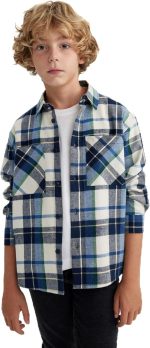 DeFacto Boy Oversize Fit Polo Neck Long Sleeve Navy Woven Top Long Sleeve Shirt, Navy 13/14 Y