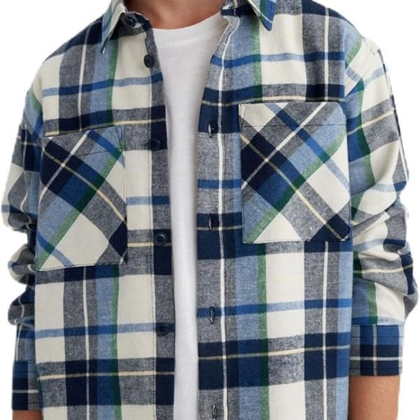 DeFacto Boy Oversize Fit Polo Neck Long Sleeve Navy Woven Top Long Sleeve Shirt, Navy 13/14 Y