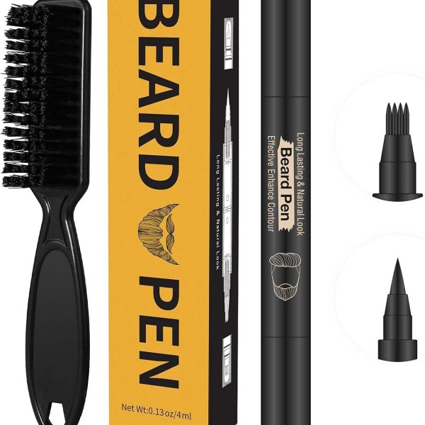 Beauty beast Beard Pencil Filler for man Water Proof Beard pen and beard brush Long Lasting Coverage Natural Finish, Male Mustache Repair Shape, Effective Enhance Facial Hair（BLACK）