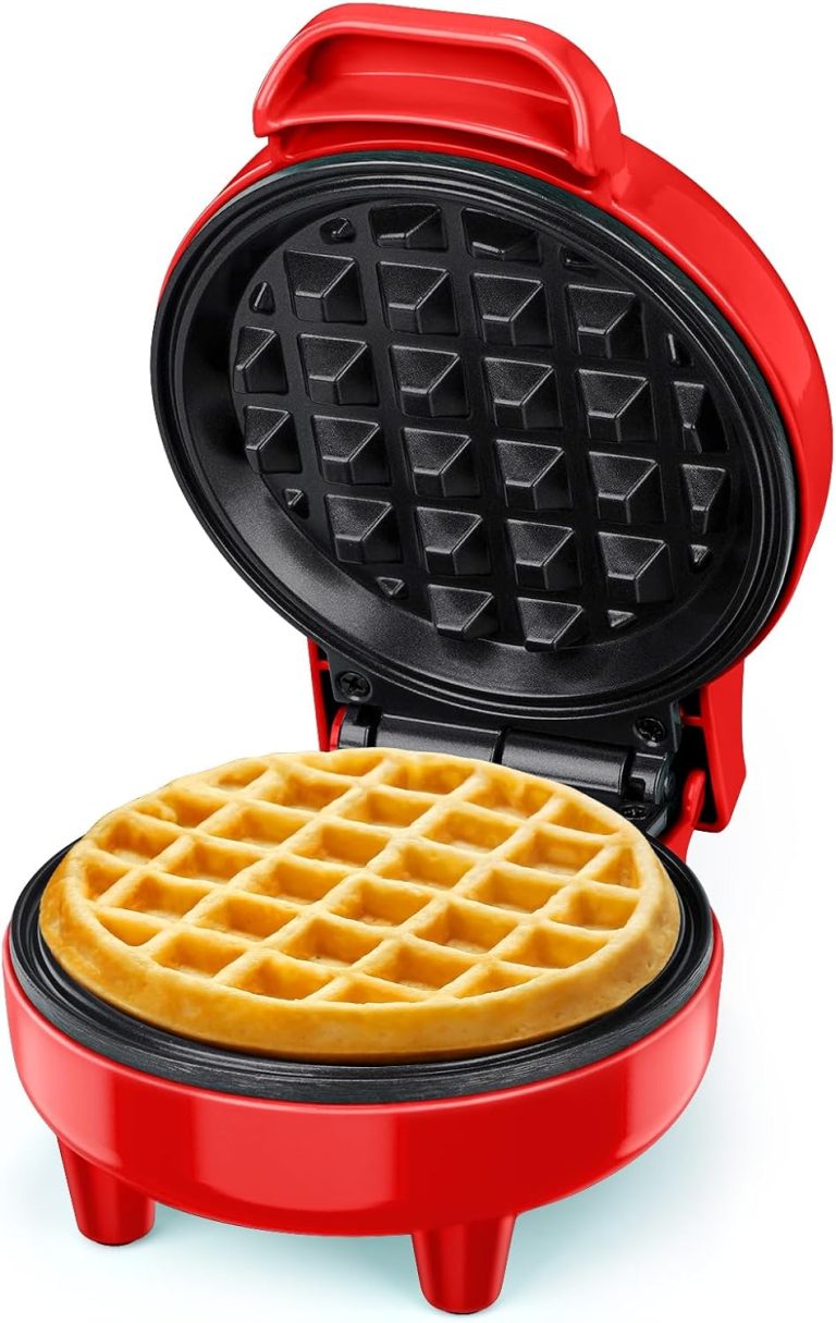 SNAILAR Mini Waffle Maker Belgian Waffle Maker Small Classic Waffle Maker for Children's Birthdays, Family Parties, Easter or Christmas, Cute and Compact Design, 350 Watts, Red