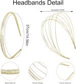 ⁦Metal Hairbands - Silver and Gold Multi-Layered Thin Headbands, Elegant and Fashionable Hair Accessories for Women and Girls, Suitable for Party, Office, or Casual Looks (Model No.1 Gold, 1PCS)⁩ - الصورة ⁦2⁩