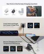 ⁦Anker Zolo Wall Charger 140W PD, GaN, 3Ports x USB-C, 1 x USB-A, Touchscreen, Compatible with iPhone, Samsung, Pixel, MacBook, Chromebook, AirPods and more, Dark Gray, 18 Months Warranty⁩ - الصورة ⁦4⁩