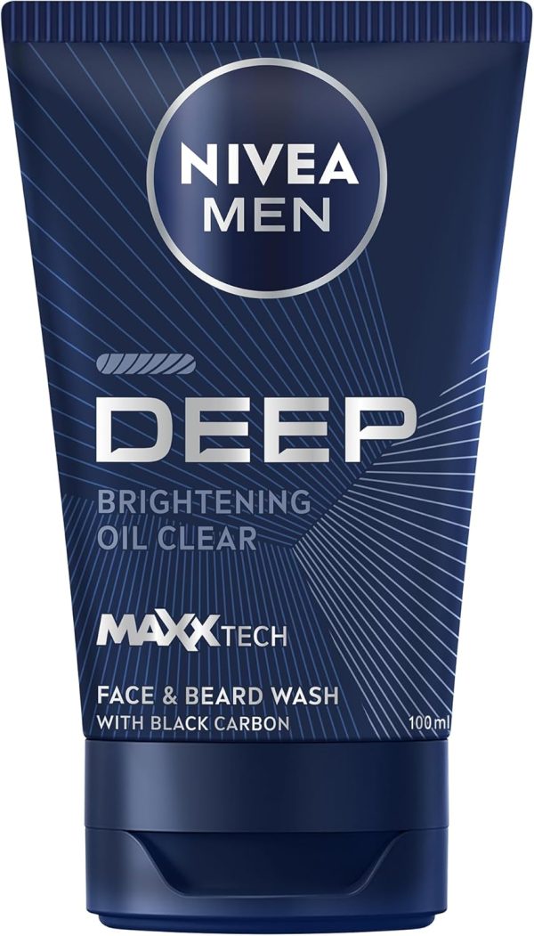 NIVEA MEN Face & Beard Wash Cleanser, DEEP Active Charcoal, 100ml