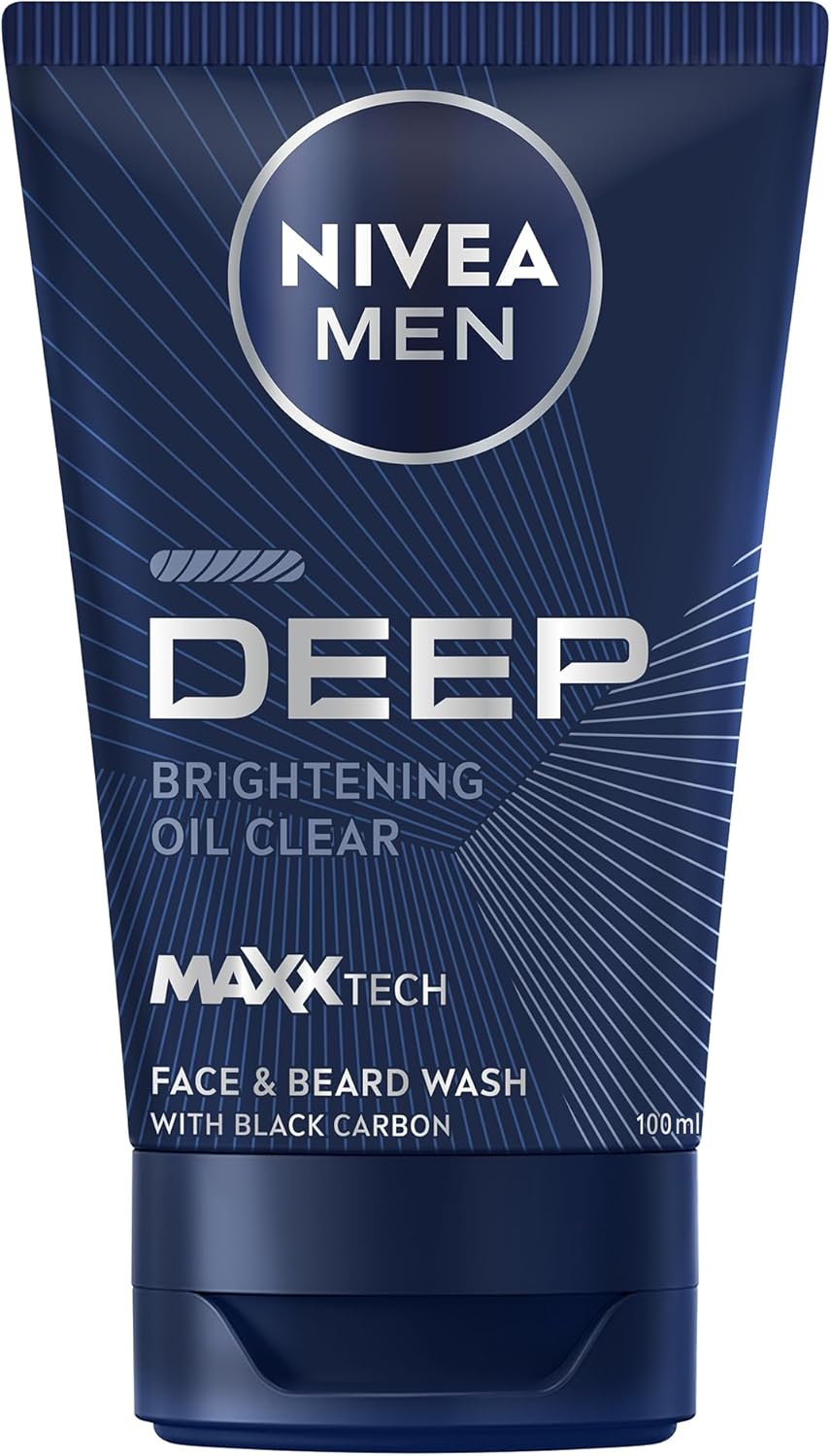 NIVEA MEN Face & Beard Wash Cleanser, DEEP Active Charcoal, 100ml