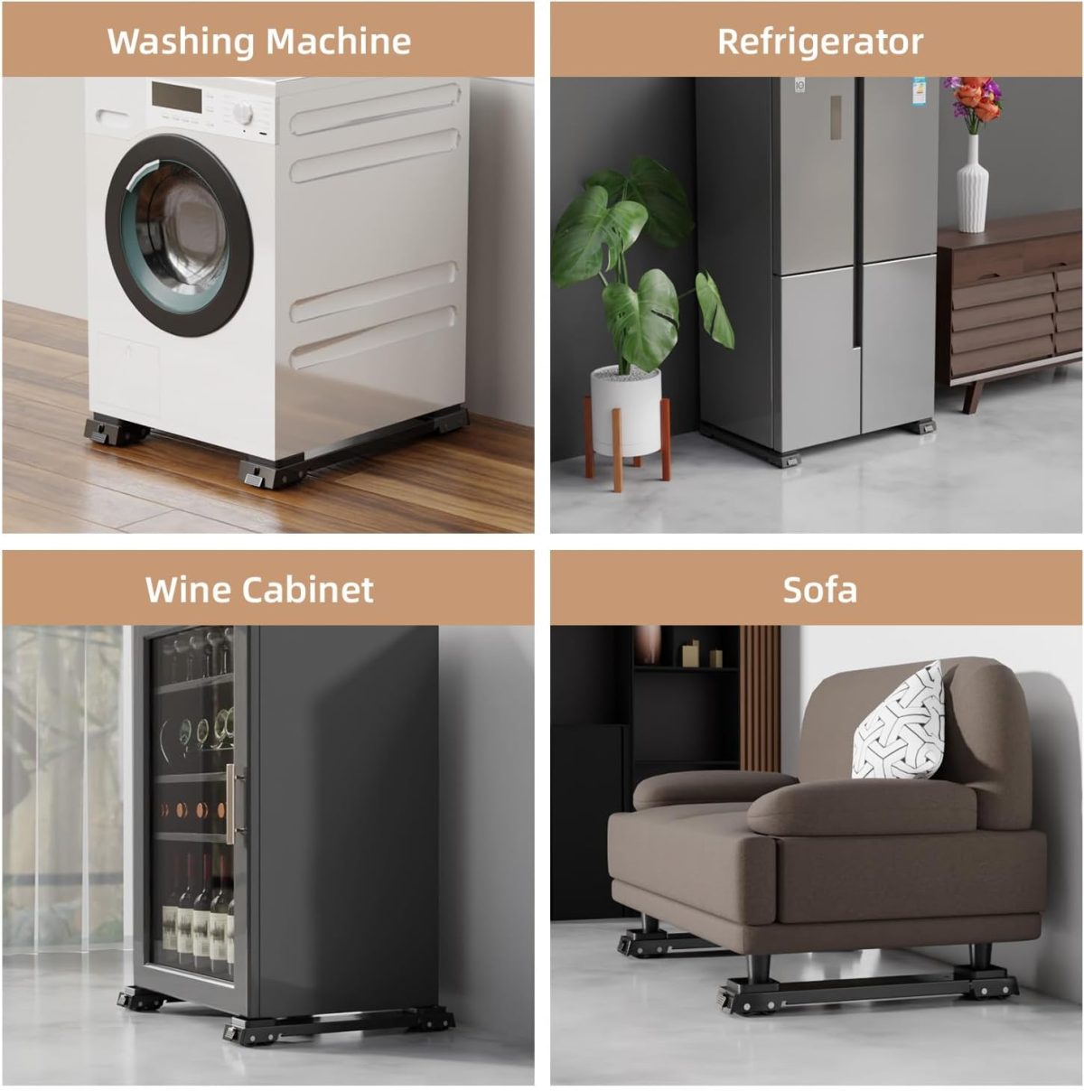 ⁦EWX Heavy Duty Appliance Rollers, Fourth Generation Extendable Appliance Rollers Adjustable Base For Washer and Dryer, Easily Move Washing Machine, Furniture,Refrigerators,Wine cooler⁩ - الصورة ⁦7⁩