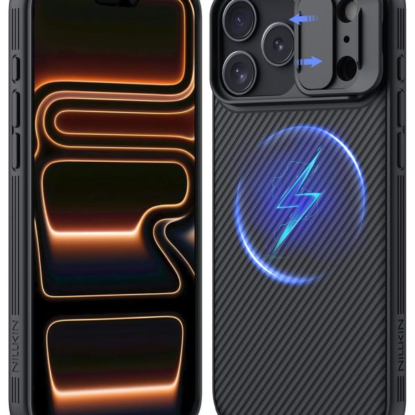 نيلكن جراب مغناطيسي لموبايل ايفون 17 برو ماكس 6.9 بوصة، متوافق مع ماج سيف، غطاء كاميرا منزلق، حماية الكاميرا، حماية من الدرجة العسكرية، جراب حماية رفيع، اسود