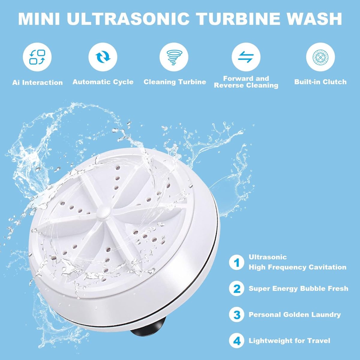 ⁦3.54in Portable Washing Machine with Suction Cups,Mini Washing Machine, 3 in 1 Bubble Cleaning USB Ultrasonic Powered Turbo Washing Machine & Sink Dishwasher for Camping, Travelling, Business Trip⁩ - الصورة ⁦3⁩