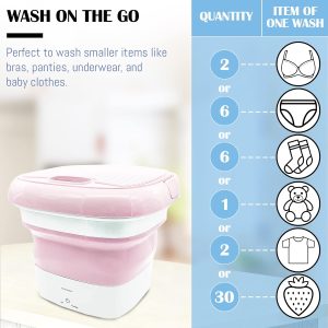 ⁦PETOLUTION Portable Mini Washing Machine, Small Foldable Clothes Washing Bucket for Camping, RV, Travel, Small Spaces, Foldable, Lightweight and Easy to Carry and Store (Pink)⁩ - الصورة ⁦3⁩