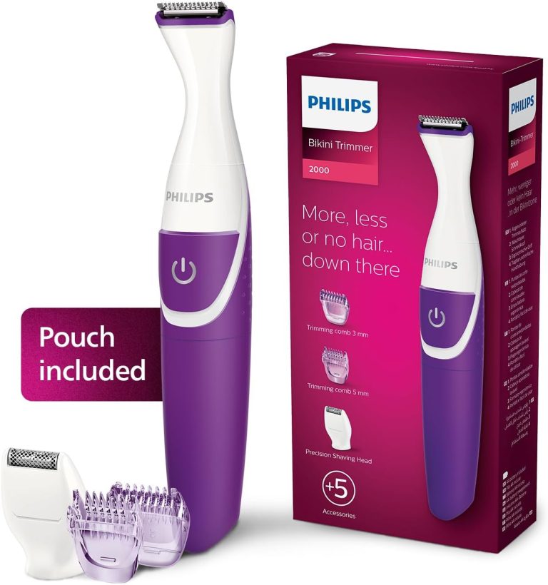 Philips Essential Bikini Trimmer. Trim. Shave & Style. Mini Shaving Head Included. Portable. Battery, Brt38315. 2 Years Warranty, Whitepurple