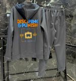 ⁦MEZA Men's Sports Set, Zip Up Hoodie and Sweatpants, Grey, Heavy Diving Fabric, DTF Print, Sport and Outwear, Back Pocket⁩ - الصورة ⁦4⁩