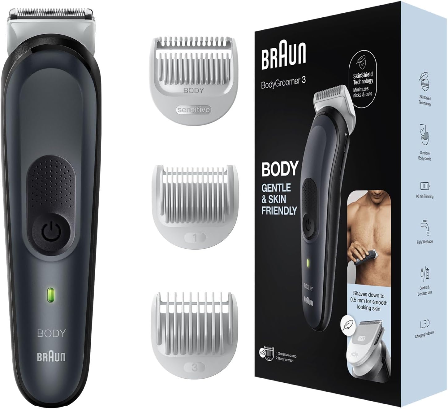 71pxHAPUvL._AC_SL1500_.jpg ماكينة حلاقة براون لحلاقة الجسم BG3340 مع تقنية سكين شيلد و3 ملحقات