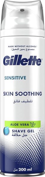 Gilette Sensitive Skin Soothing Aloe Vera Shave Gel 200 ml, Made Without Alcohol