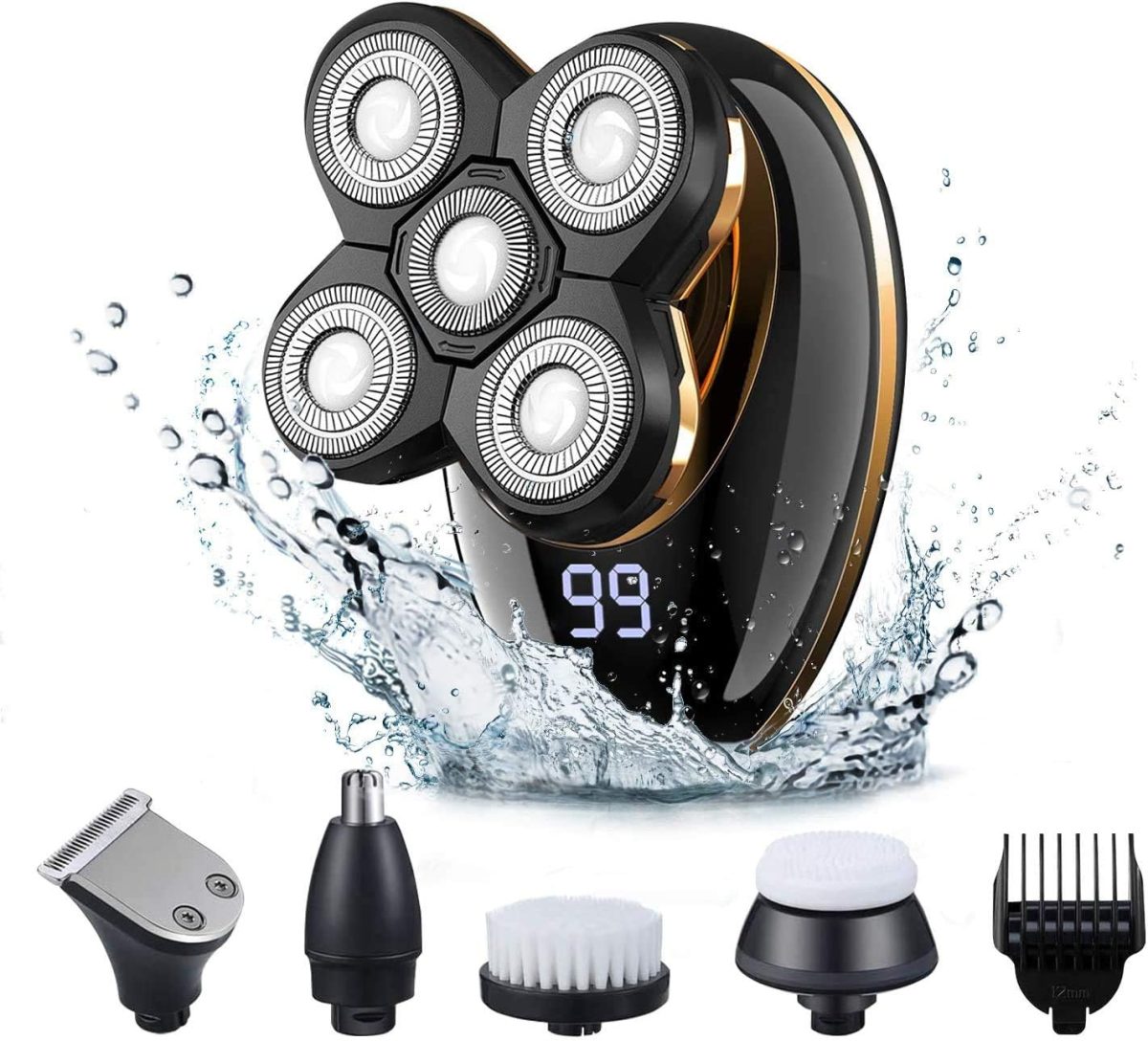 VGR V-316 Mens Head Shaver for Bald Men 5 in 1 LED Electric Cordless Razors USB Rechargeable Wet & Dry Grooming Kit Nose Hair Trimmer IPX5-Waterproof