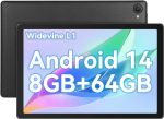 FYMLCPFY Android 14 Tablet 10 Inch Octa-Core 8GB+64GB(TF 1TB), 1280x800 HD IPS Wi-Fi 6 Model/Widevine L1/5000mAh/Dual Camera/Face ID PC 2024 - Black