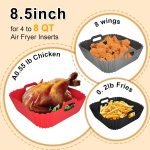⁦DUXAA 3 Pcs Air Fryer Silicone Liners, 8.5" Square, Grey, Silicone, Molded, Air Fryer Liners, for 4-8 Quart Air Fryers⁩ - الصورة ⁦6⁩