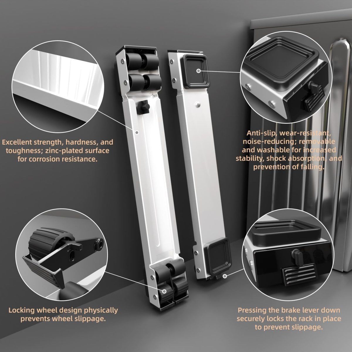 ⁦EWX Heavy Duty Appliance Rollers, Fourth Generation Extendable Appliance Rollers Adjustable Base For Washer and Dryer, Easily Move Washing Machine, Furniture,Refrigerators,Wine cooler⁩ - الصورة ⁦3⁩