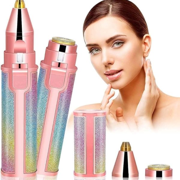 2-in-1 Electric Hair Trimmer for Women, USB Rechargeable, LED Light, Dual Head for Face and Body, Pink