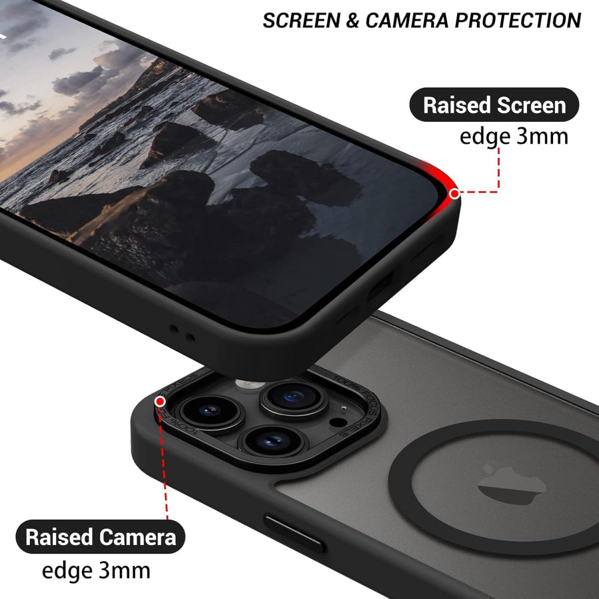 ⁦GaoBao iPhone 13 Pro Max 6.7 Inch Case Compatible with MagSafe, Hybrid Magnetic Case Cover Translucent Matte Back Protection Camera Cover Slim Shockproof Back Anti-Scratch Black⁩ - الصورة ⁦8⁩