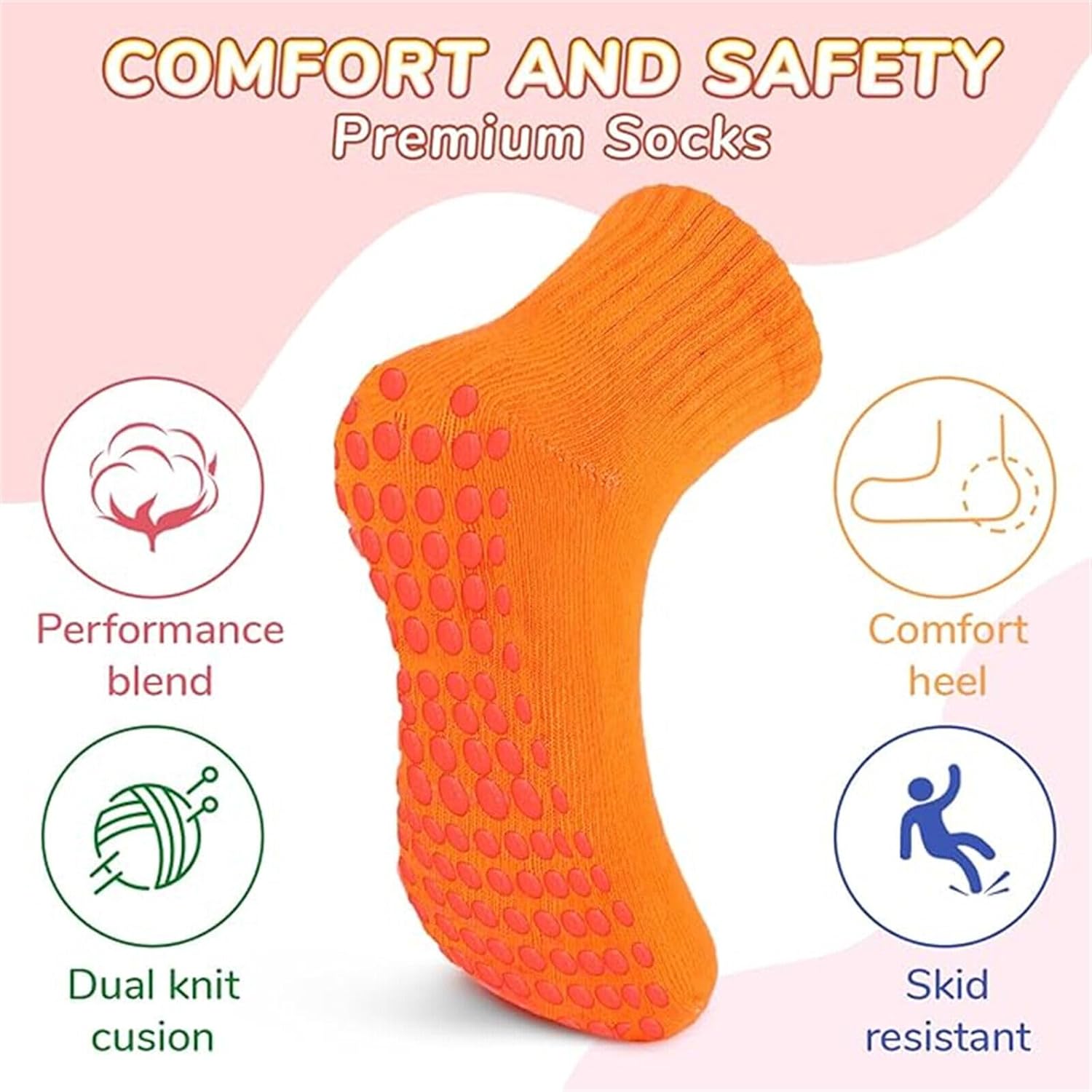 71tvgxhT4iL._AC_SL1500_.jpg شراب كاحل مضادة للانزلاق للأطفال - 6 أزواج شرابات ترامبولين للأطفال الصغار من الجنسين من سن عامين وحتى 13 عام - متعدد الألوان - زوج واحد