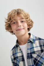 ⁦DeFacto Boy Oversize Fit Polo Neck Long Sleeve Navy Woven Top Long Sleeve Shirt, Navy 13/14 Y⁩ - الصورة ⁦7⁩