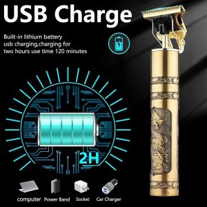 ⁦Trimmer Men Cordless Hair Clipper Electric T Blade Dragon Style Beard Trimmers, Shaver, Edgers Professional Zero Gapped USB Rechargeable Clippers with 4 Guide Combs Men's Grooming Kit (t99)⁩ - الصورة ⁦2⁩