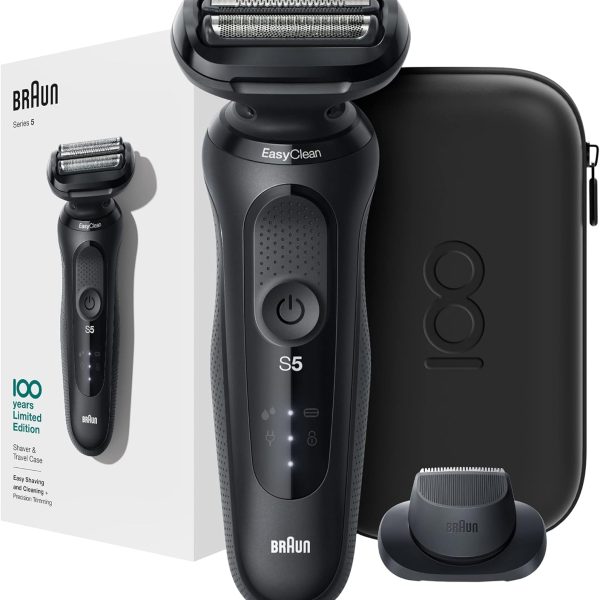 Braun Series 5 MBS5 Wet & Dry Electric Shaver, SensoFlex, AutoSense, Travel Kit, Black - Braun Max 100 Years Limited Edition