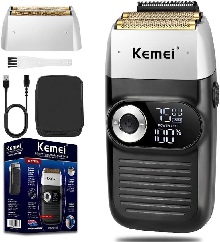 KEMEI Men's Shaving Razor, Rechargeable Electric Razor with Beard Trimmer, Titanium Foil Lithium Cordless Razors with Travel Case