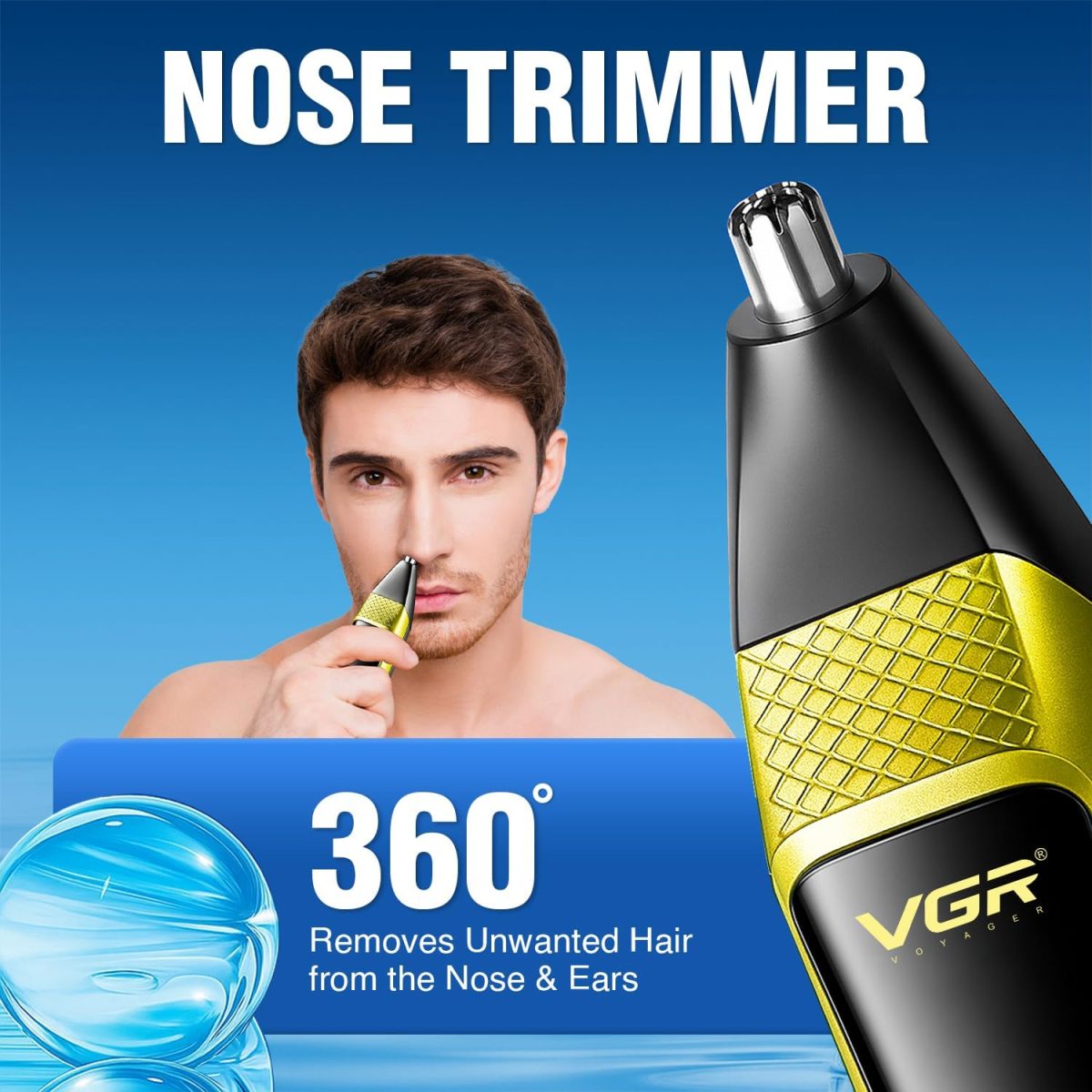 ⁦VGR VL-366 Limited Edition Professional 3 in 1 Grooming Kit with 600mAh Lithium battery, All in one Trimmer for Men, Suitable for Face, Nose, Ear & Body Grooming, 90 min Runtime (Gold) 1 Year Warranty⁩ - الصورة ⁦4⁩