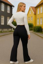 ⁦Women's High Waist Flare Leg Sport Leggings, Athletic Yoga Pants, Multiple Colors, Various Sizes⁩ - الصورة ⁦2⁩