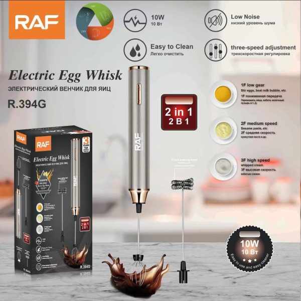 RAF Electric Rechargeable Nescafe Mixer,EGG Whisk, 10W 2-in-1 Milk Frother, 3-Speed Handheld Mixer with Low Noise,For latte coffee cappuccino (3 Years Warranty)(Gold -10W)