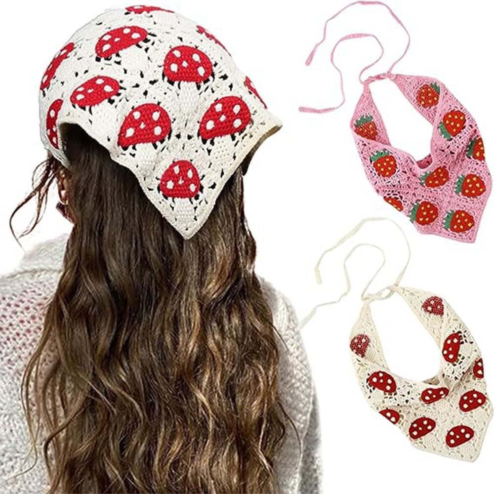 71whupxlKBL._AC_SL1000_.jpg وشاح شعر كروشيه مزين بالزهور من فاشون مانيا، قطعتان من وشاح شعر للنساء، وشاح شعر بتصميم زهرة الأقحوان، منديل رأس عتيق للبنات