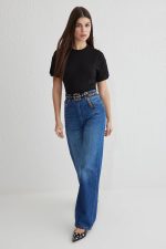 ⁦Trendyol Woman High Waist Wide Leg Jeans Twoss25Je00060 Jeans⁩ - الصورة ⁦3⁩